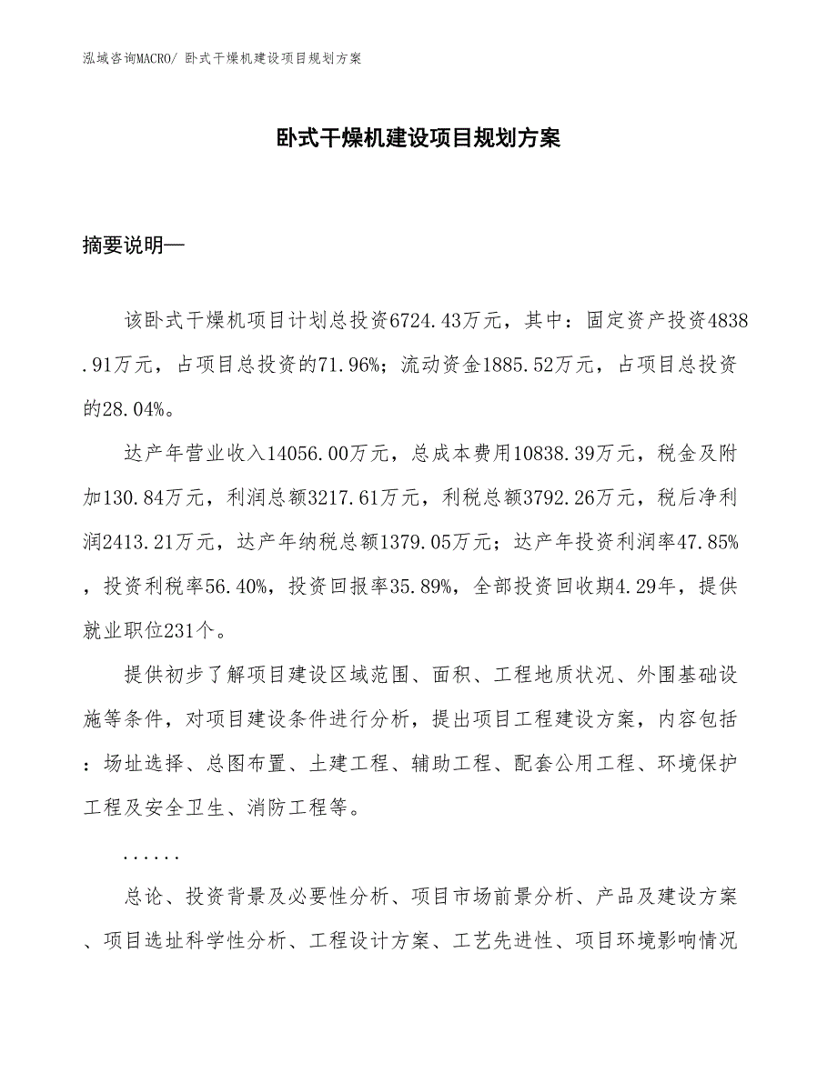 卧式干燥机建设项目规划方案_第1页