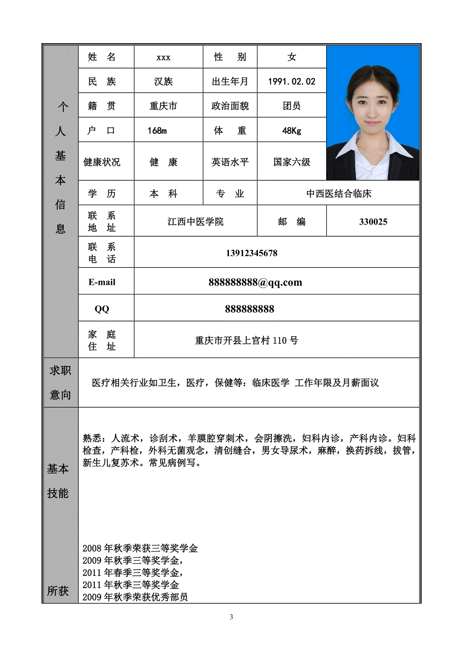 个人简历 医学_第3页