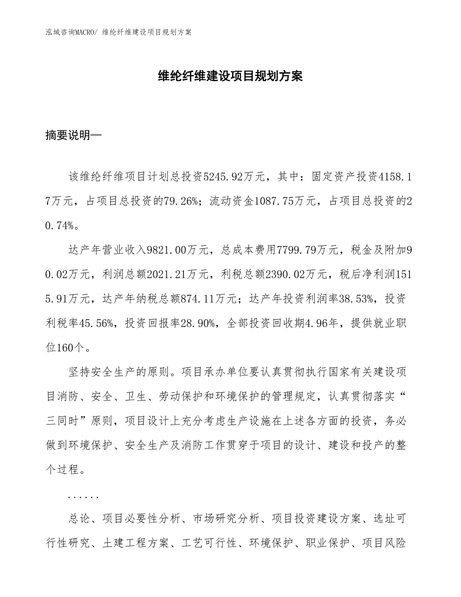 维纶纤维建设项目规划方案_第1页