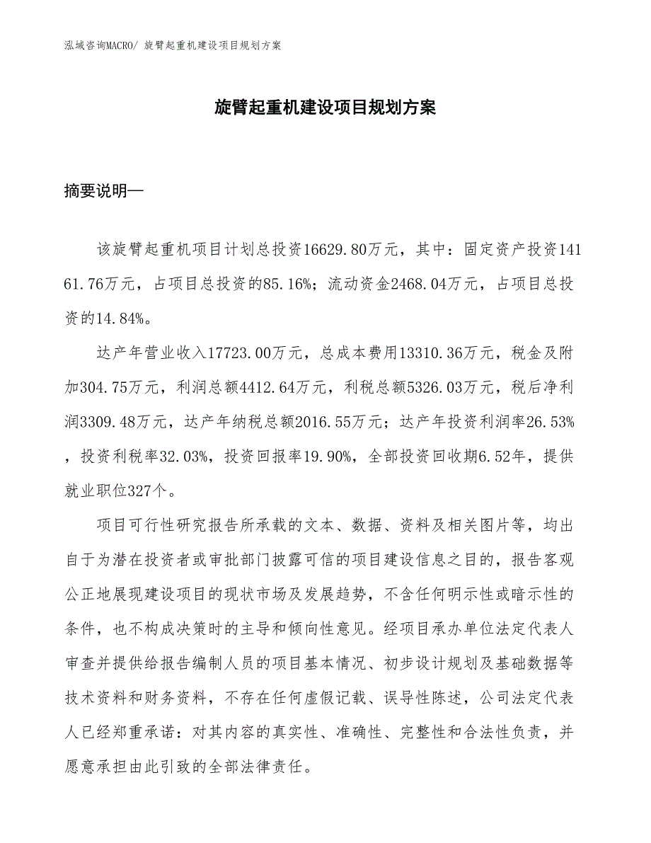 旋臂起重机建设项目规划方案_第1页