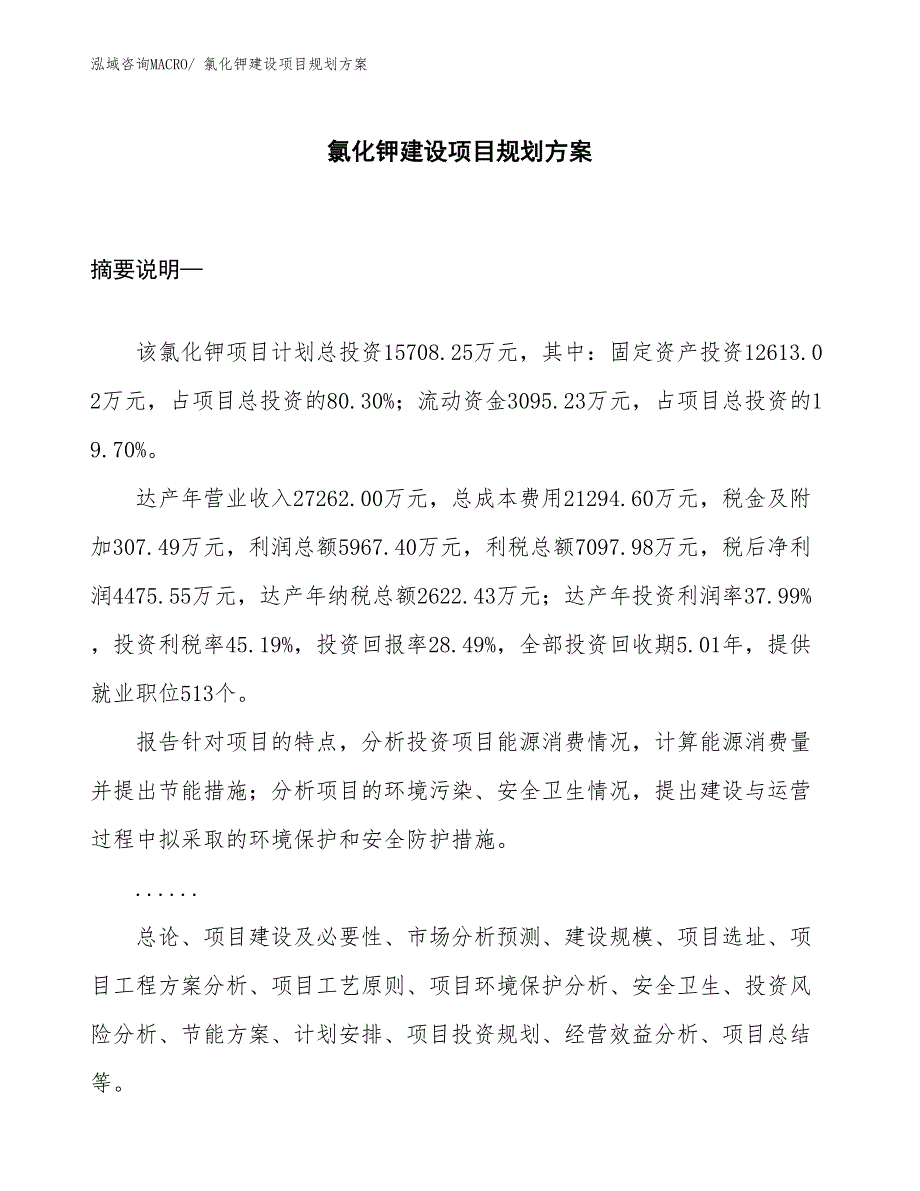 氯化钾建设项目规划方案_第1页