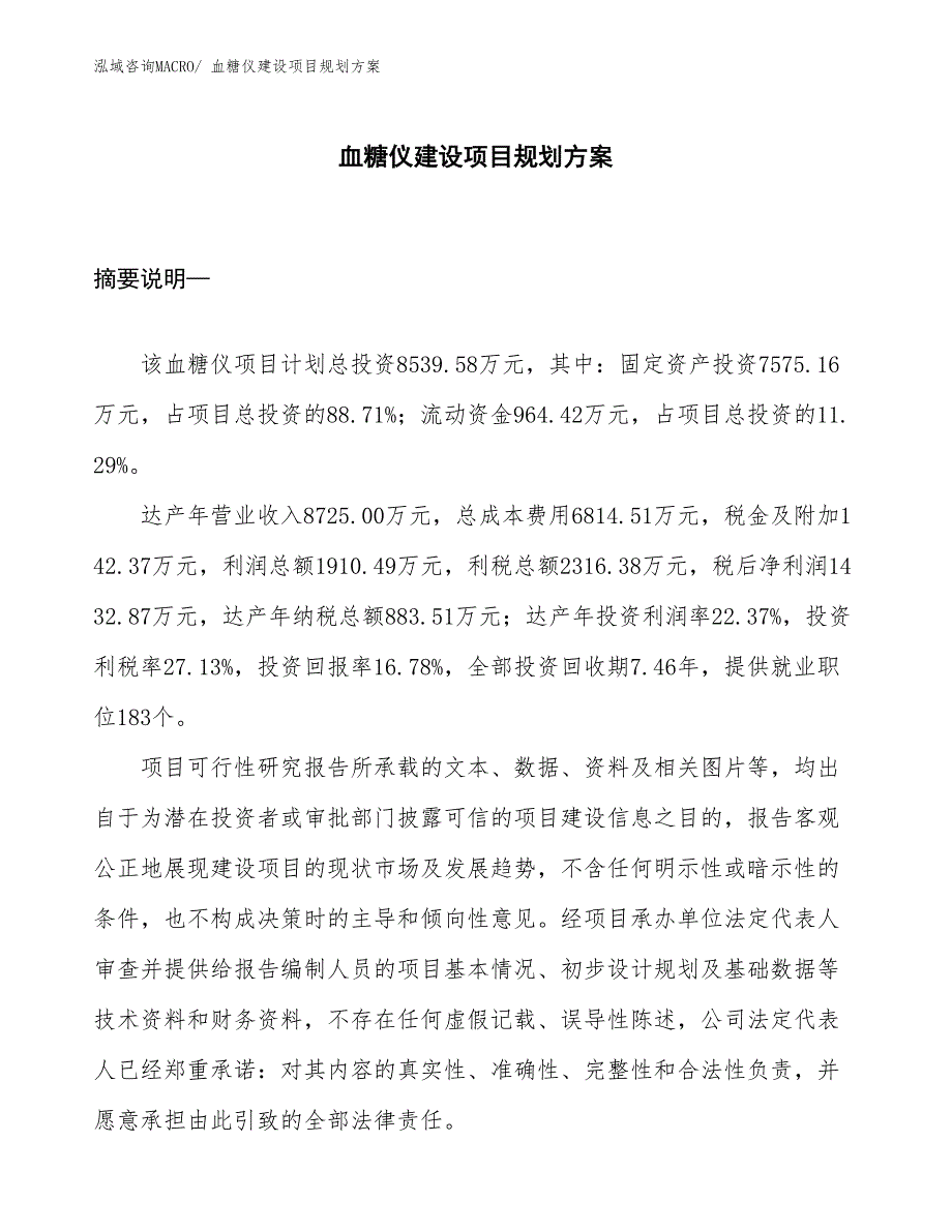 血糖仪建设项目规划方案 (2)_第1页