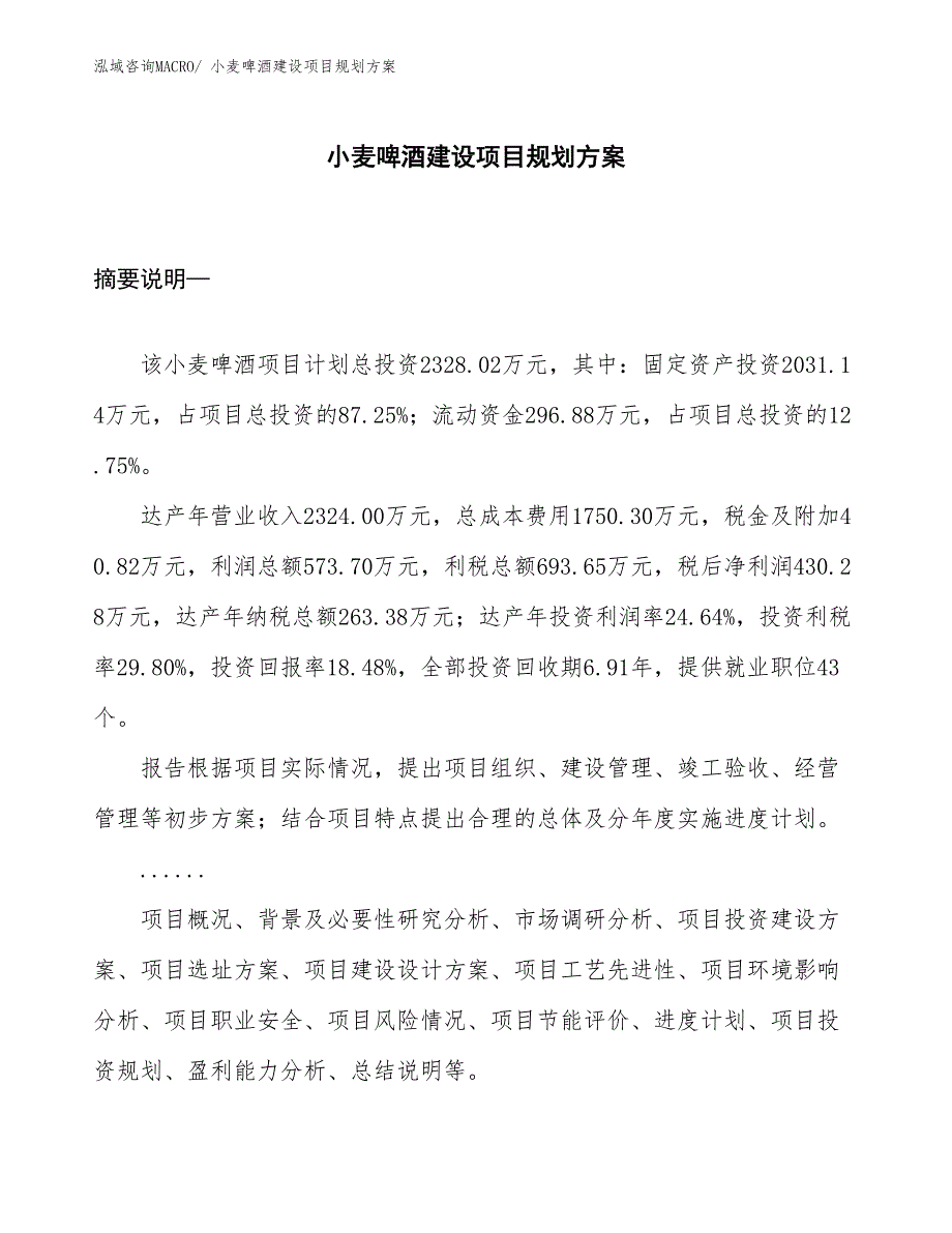 小麦啤酒建设项目规划方案_第1页