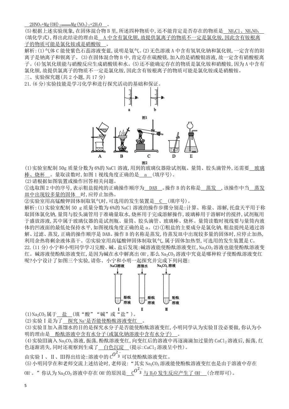 九年级化学下册第十一单元盐化肥检测试题新版新人教版有答案_第5页