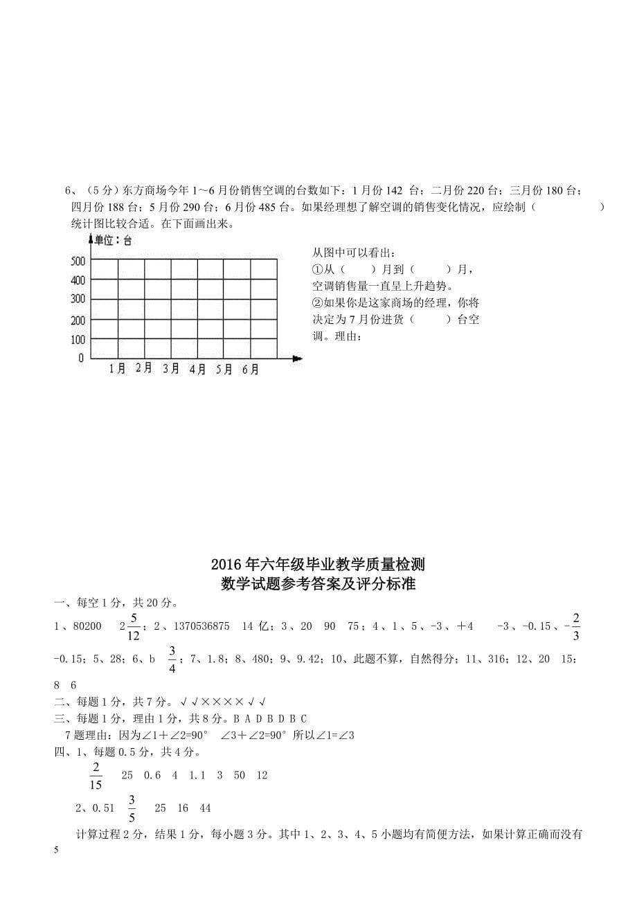 (人教版)新课标2017年六年级下小升初考试数学真题(有答案)_第5页