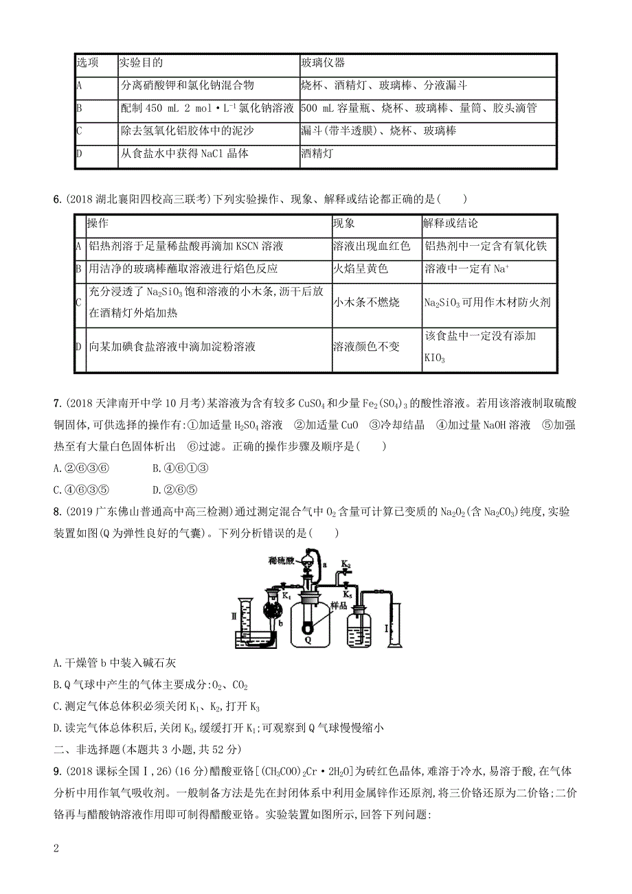 2020版高考化学复习专题质检卷10化学实验基础苏教版有答案_第2页