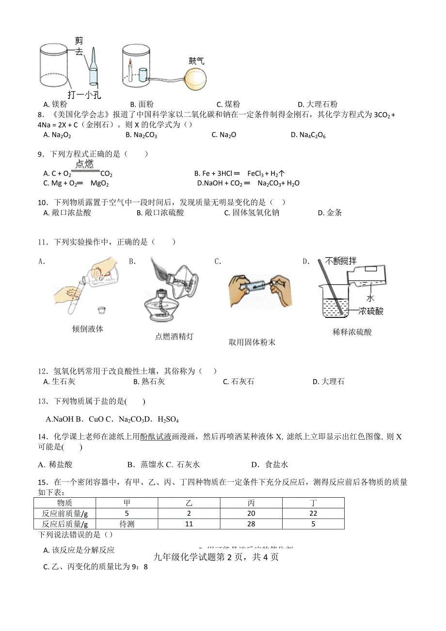 2018-2019年度临清市九年级上册化学第二次月考试题(有答案)_第2页