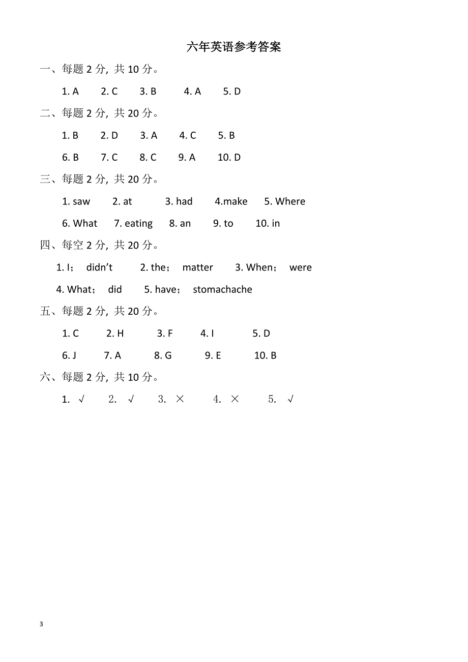 辽宁省台安县2017-2018学年度第二学期六年级英语期中试题有答案_第3页