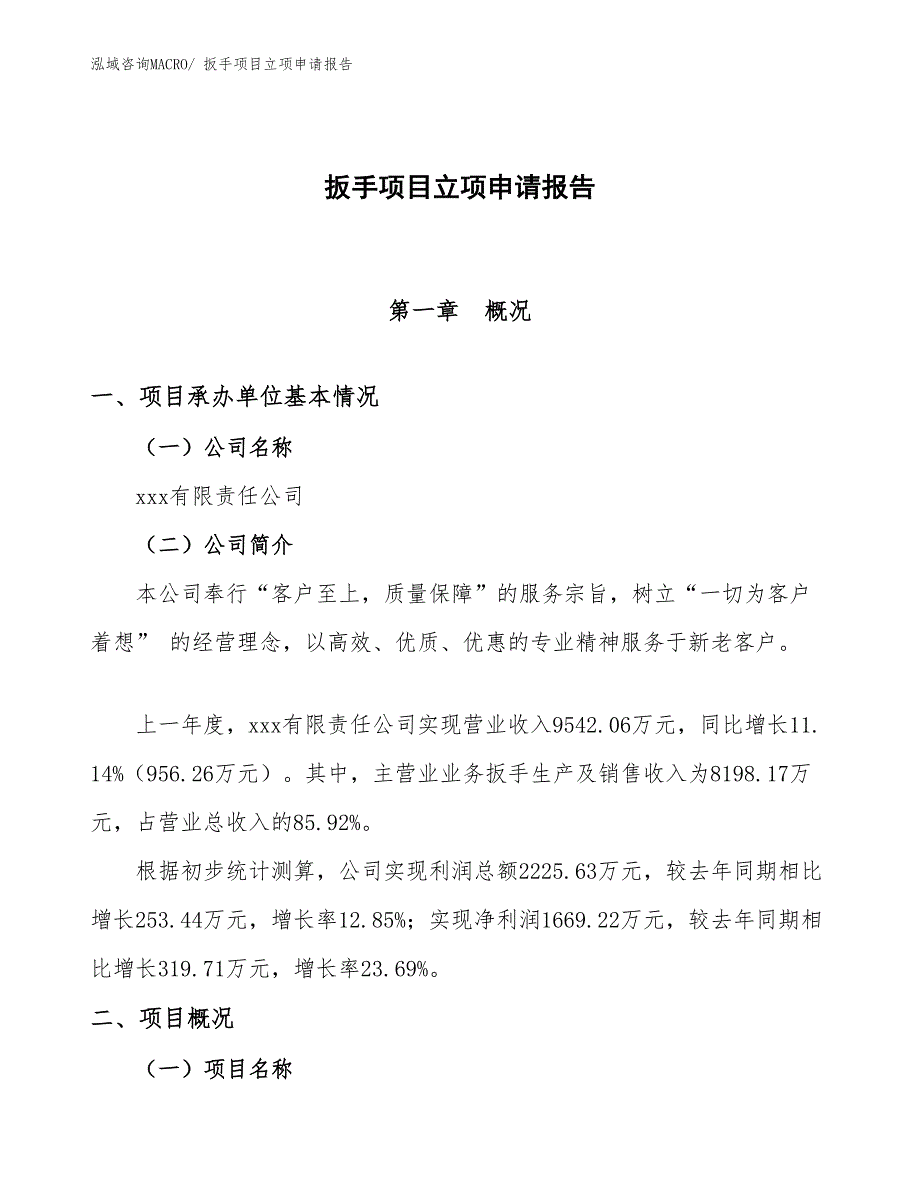 （模板）扳手项目立项申请报告_第1页