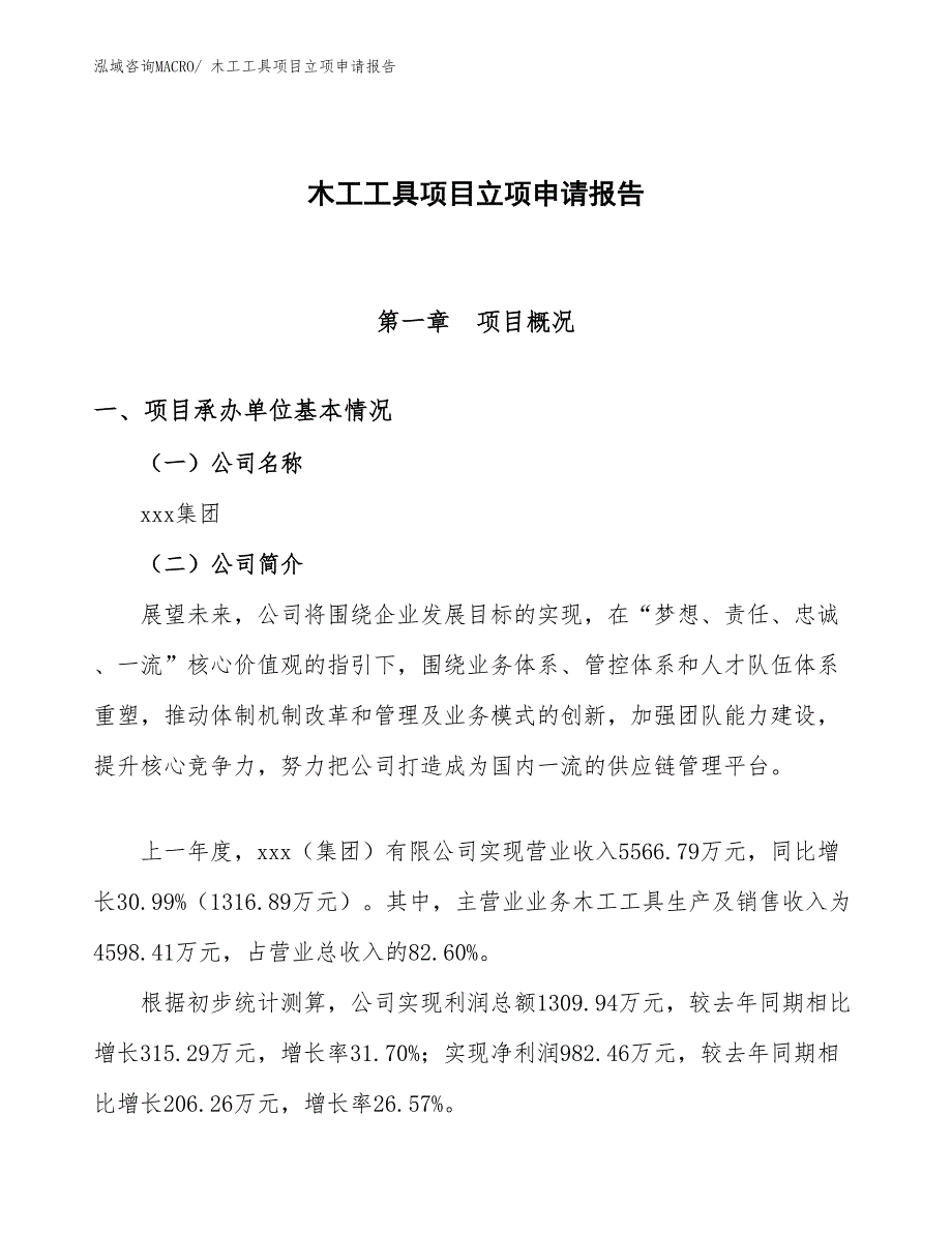 （参考模板）木工工具项目立项申请报告_第1页