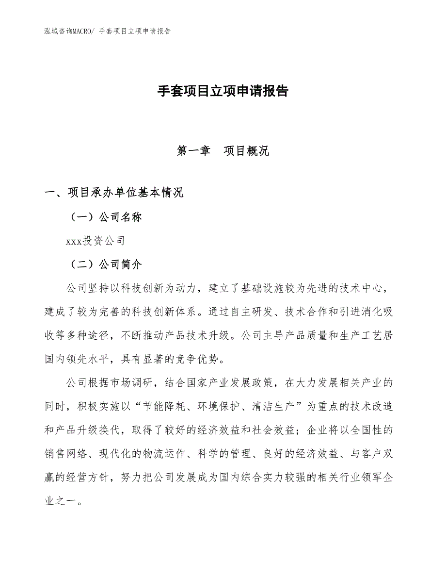 （模板）手套项目立项申请报告_第1页