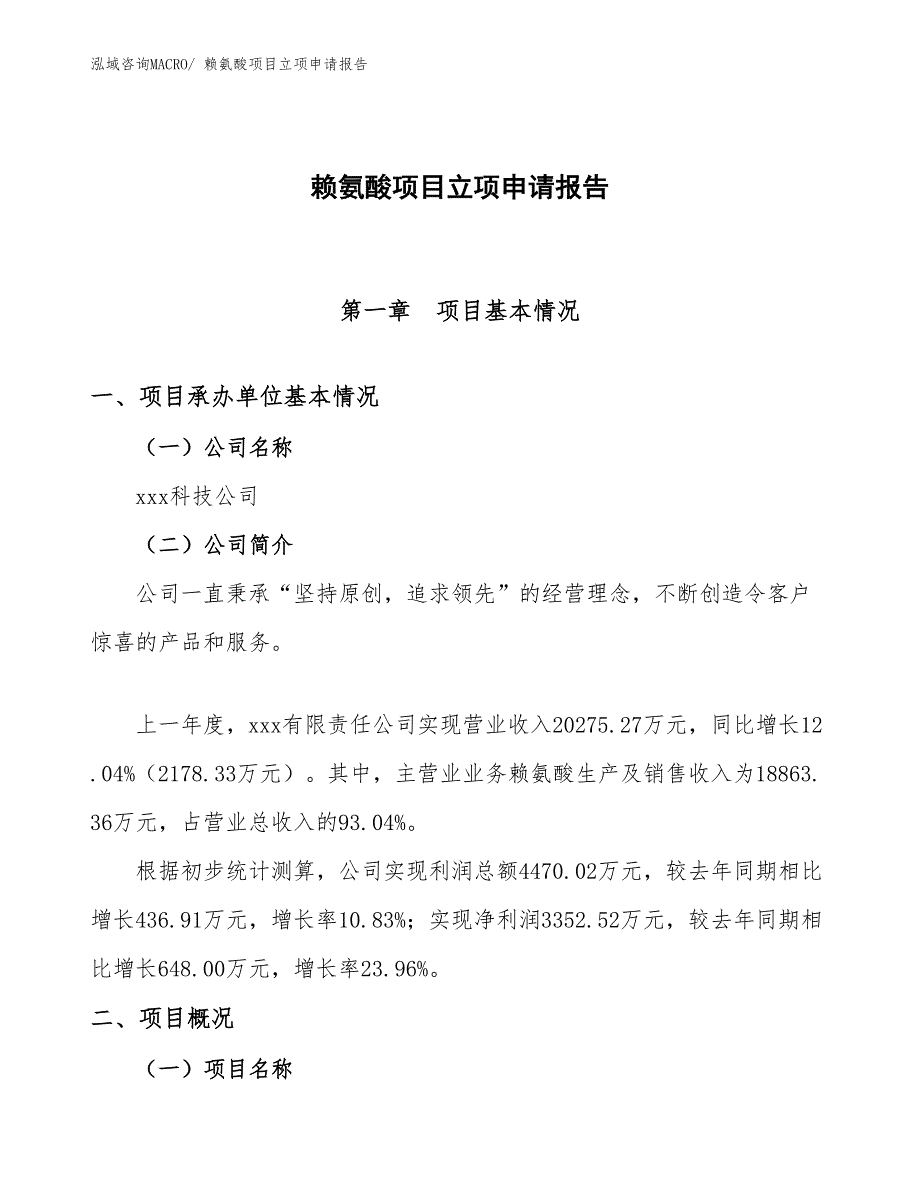 （模板）赖氨酸项目立项申请报告_第1页