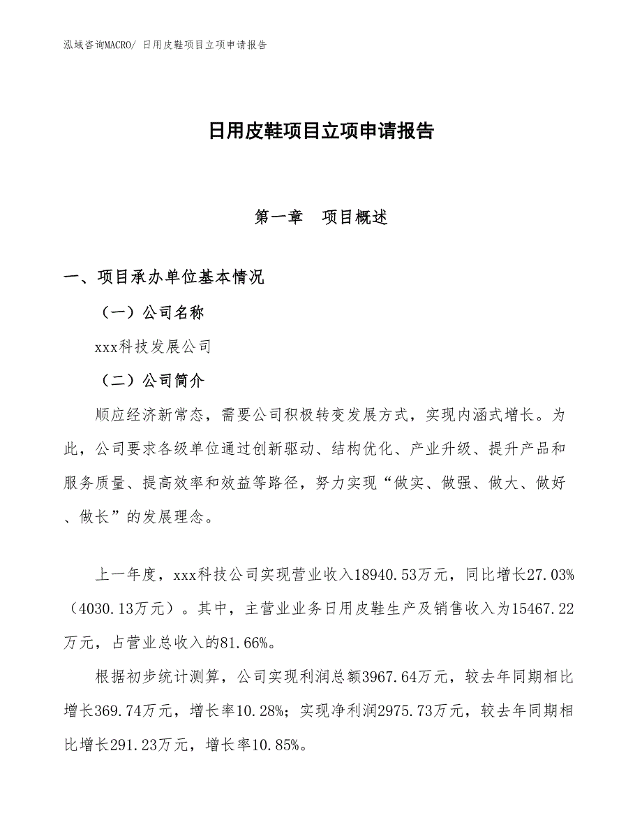 （模板）日用皮鞋项目立项申请报告_第1页