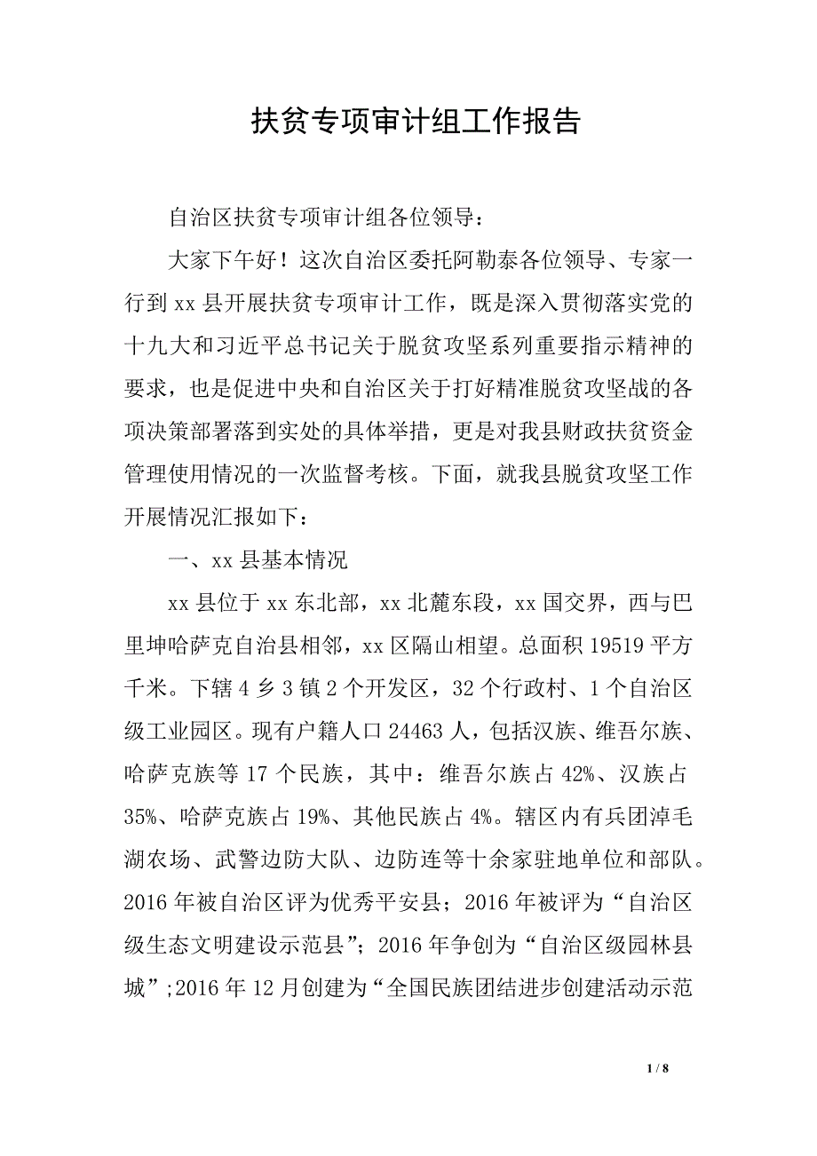 扶贫专项审计组工作报告_第1页