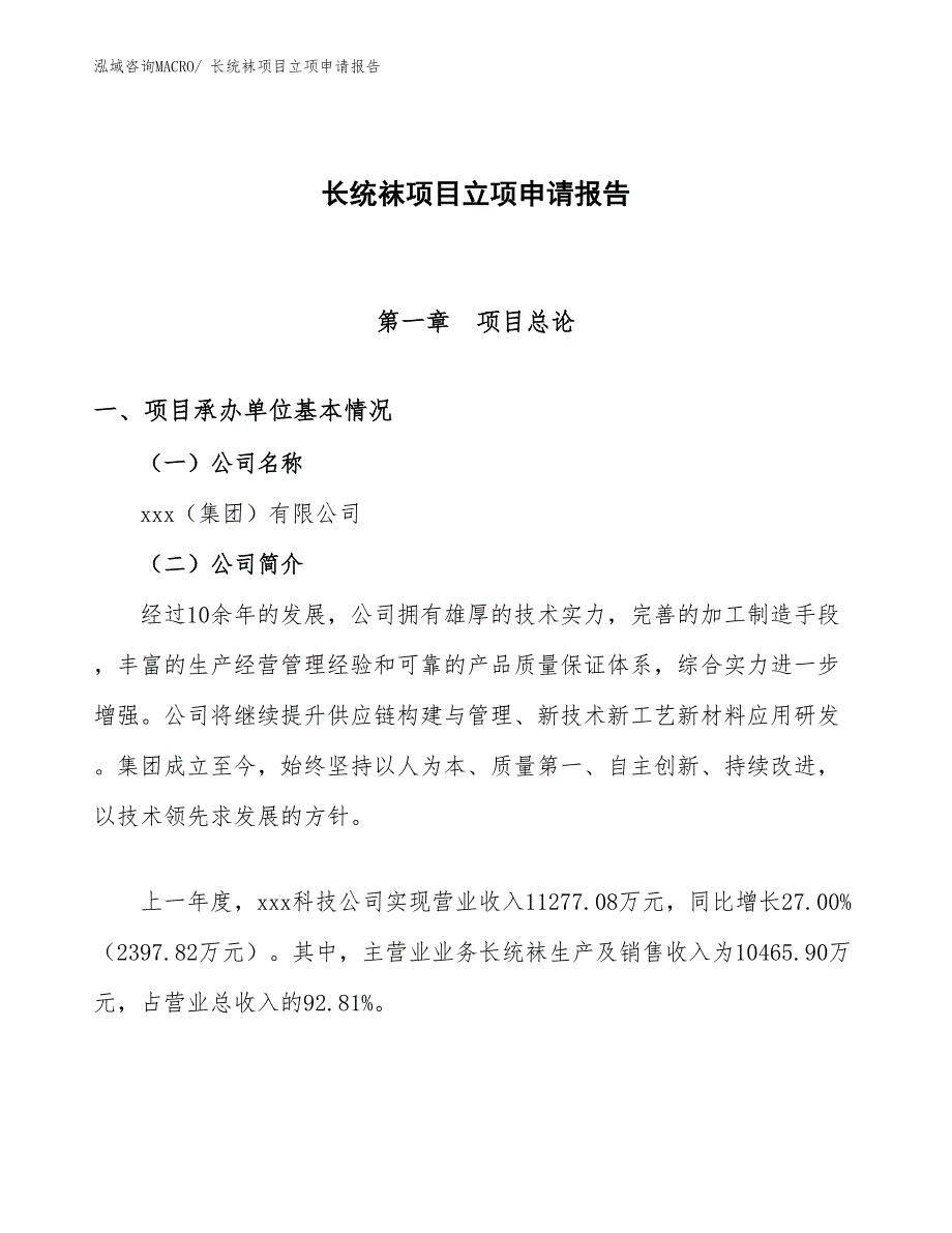 （模板）长统袜项目立项申请报告_第1页