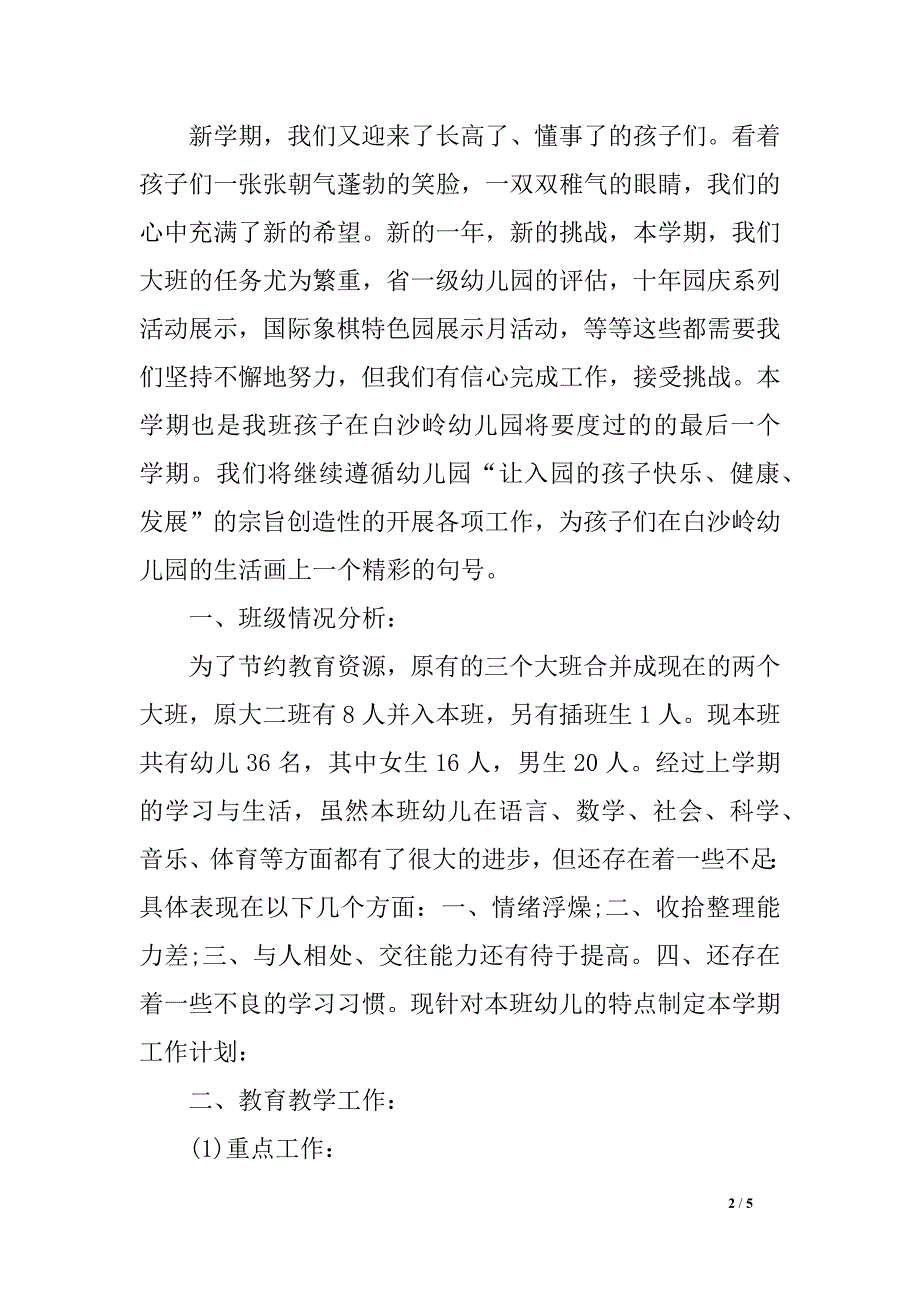 幼儿园大班班级方案表_第2页