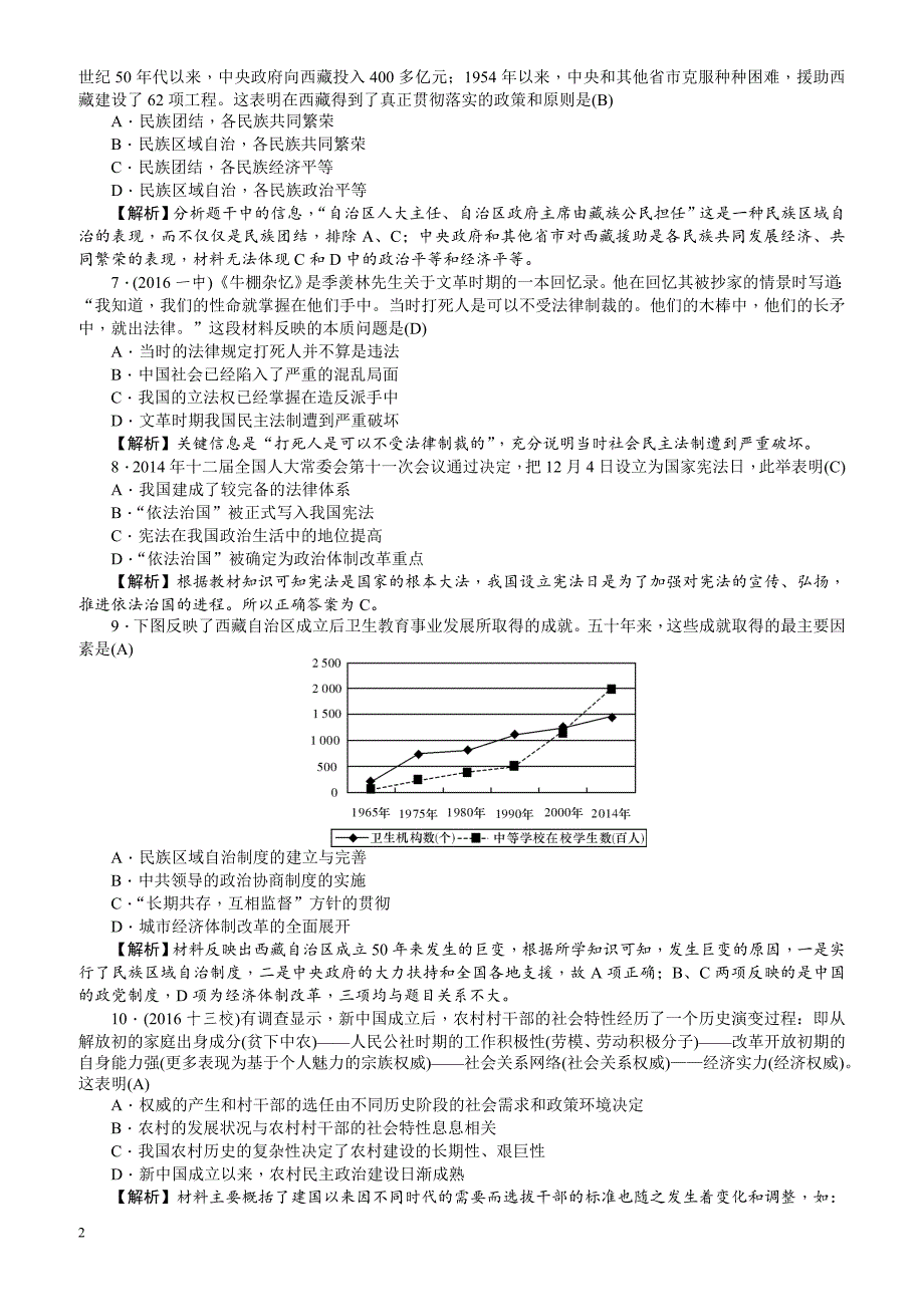 【名师导学】2018新课标新高考历史第一轮总复习考点集训：1.19_现代中国的民主政治建设_有解析_第2页