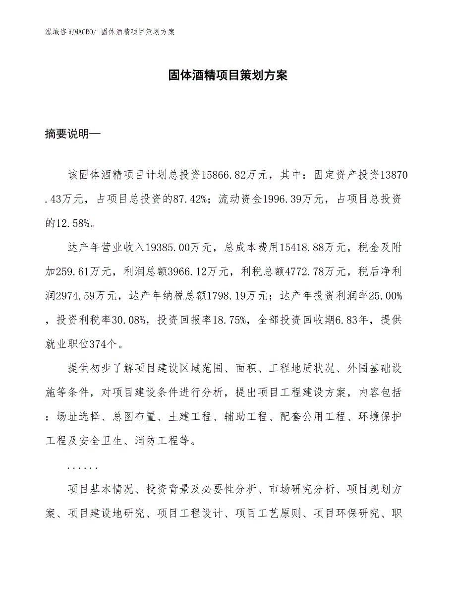 固体酒精项目策划方案_第1页