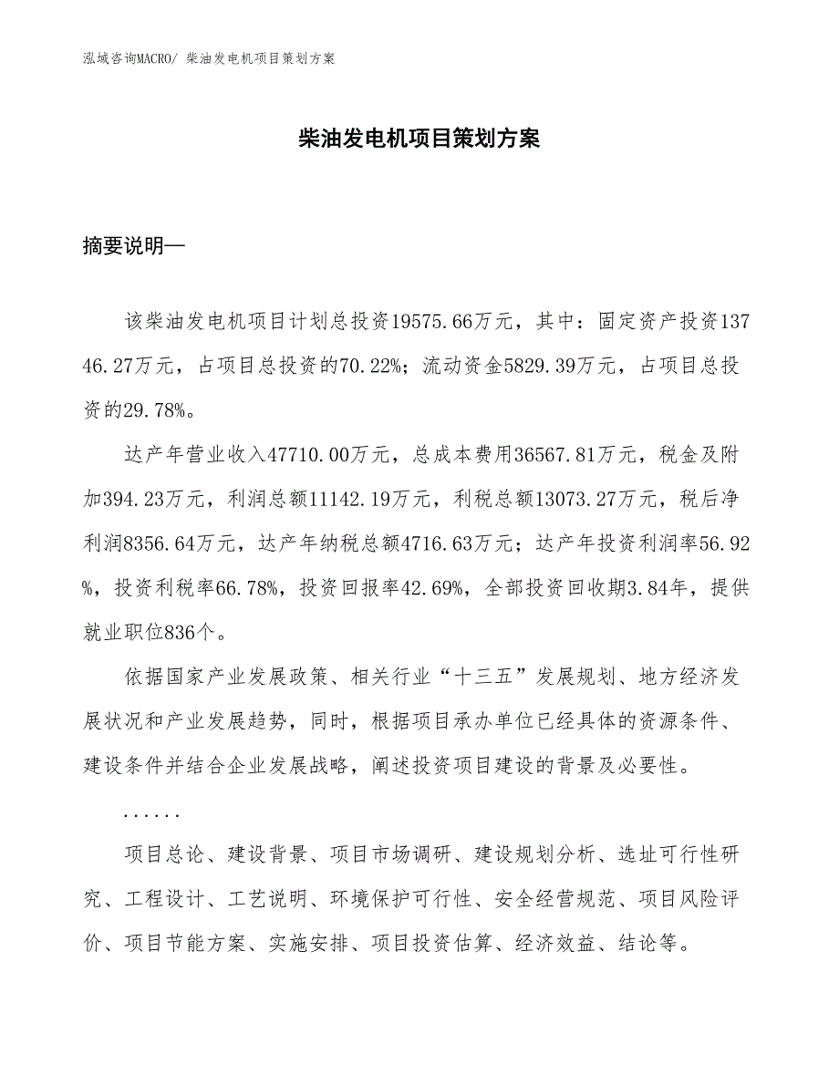 柴油发电机项目策划方案_第1页