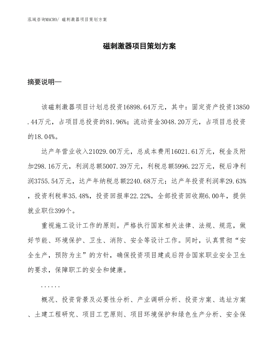 磁刺激器项目策划方案_第1页