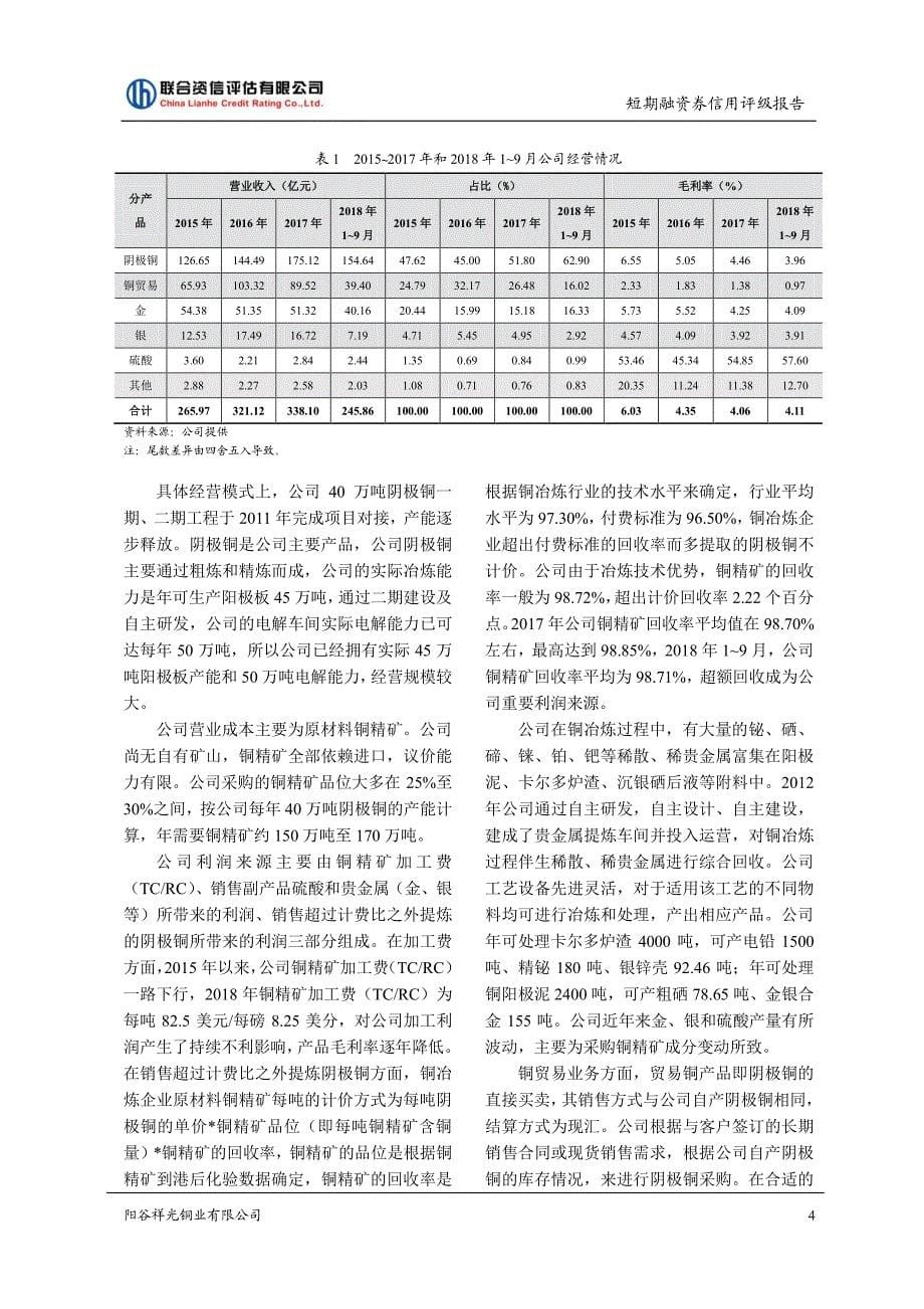 阳谷祥光铜业有限公司2019年度第一期短期融资券信用评级报告_第5页