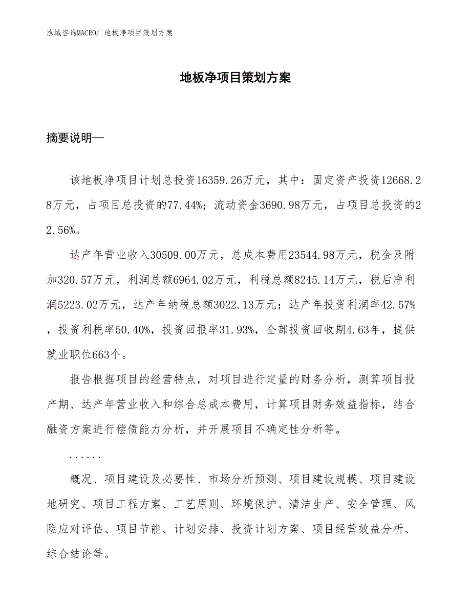 地板净项目策划方案_第1页