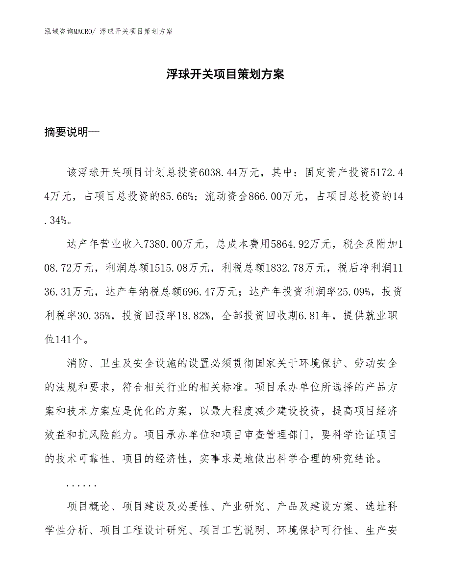 浮球开关项目策划方案_第1页