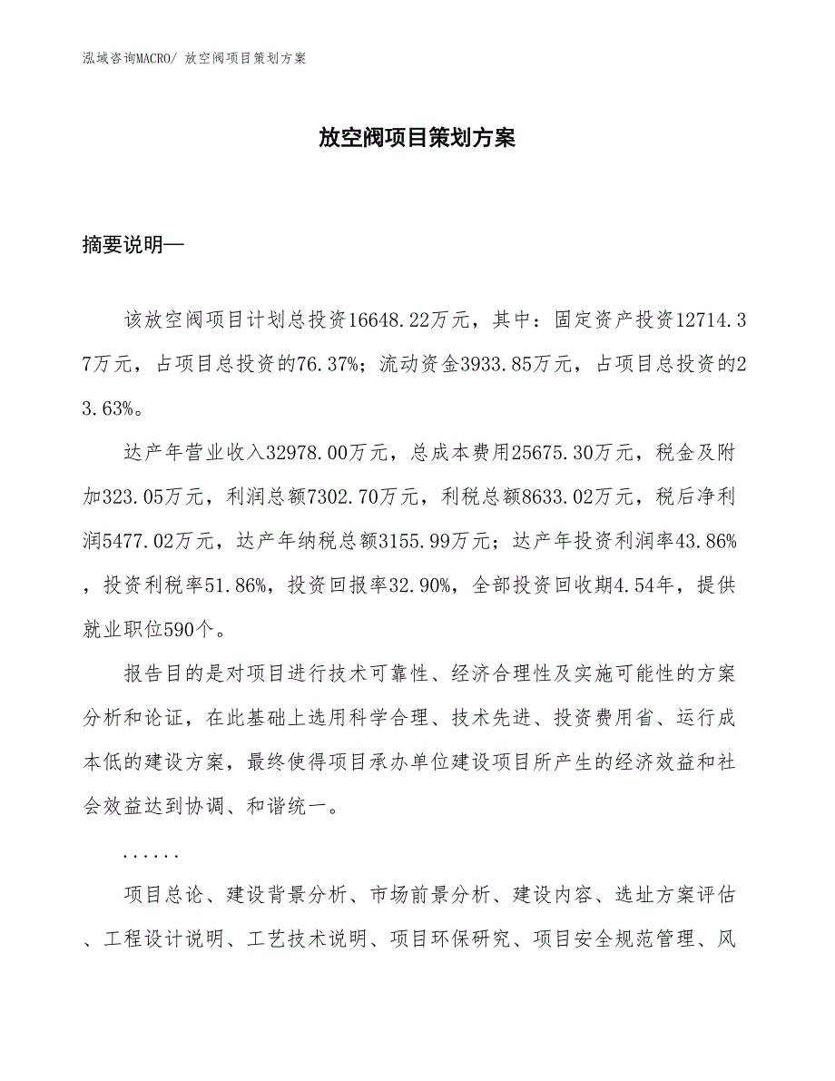 放空阀项目策划方案_第1页