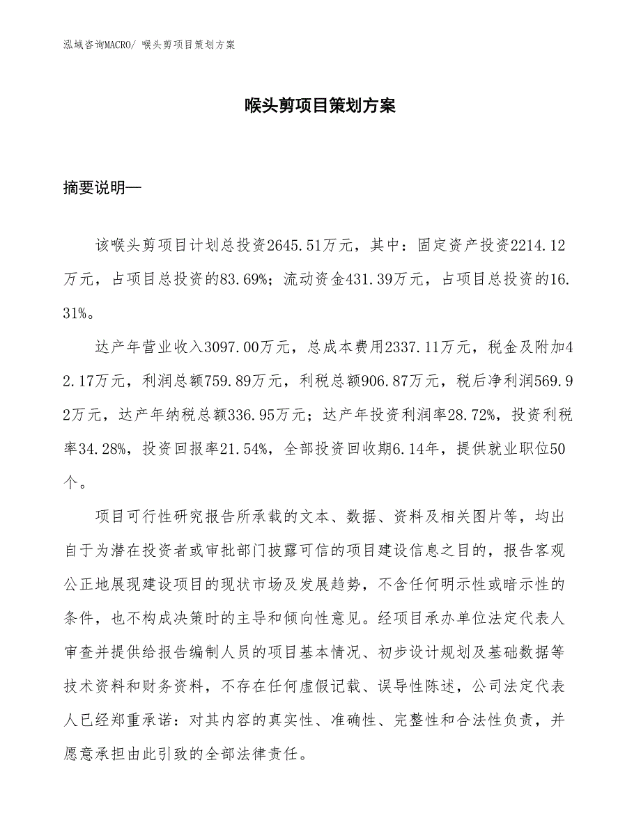 喉头剪项目策划方案_第1页