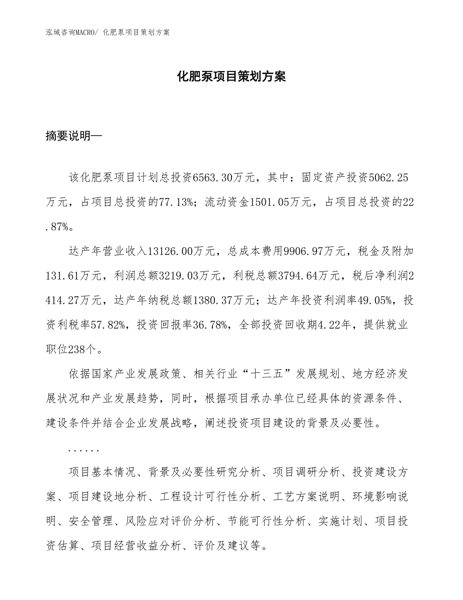 化肥泵项目策划方案_第1页