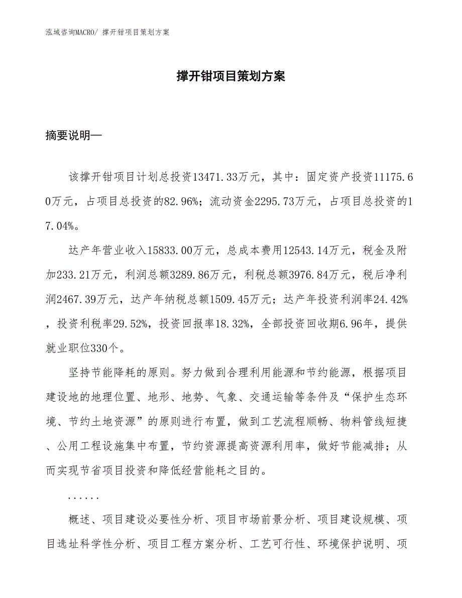 撑开钳项目策划方案_第1页