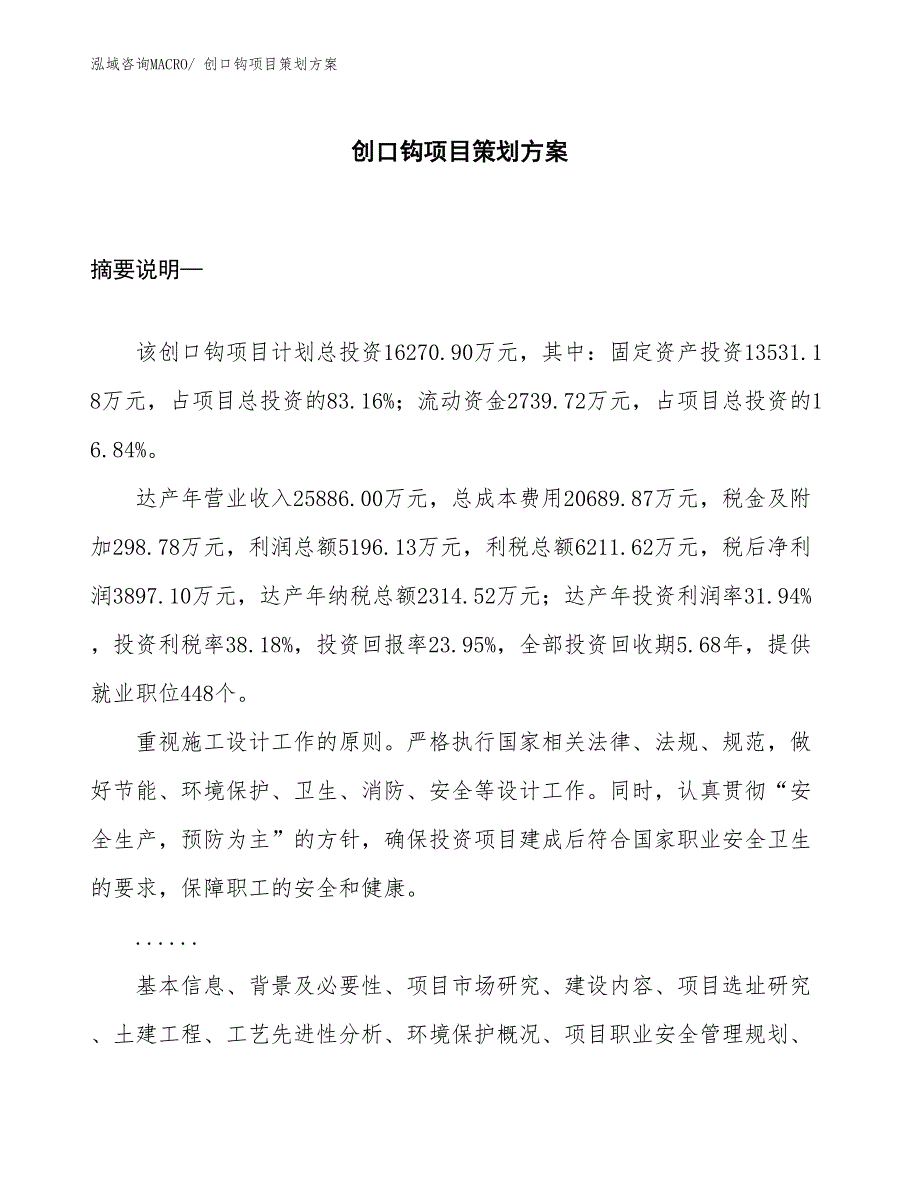 创口钩项目策划方案_第1页