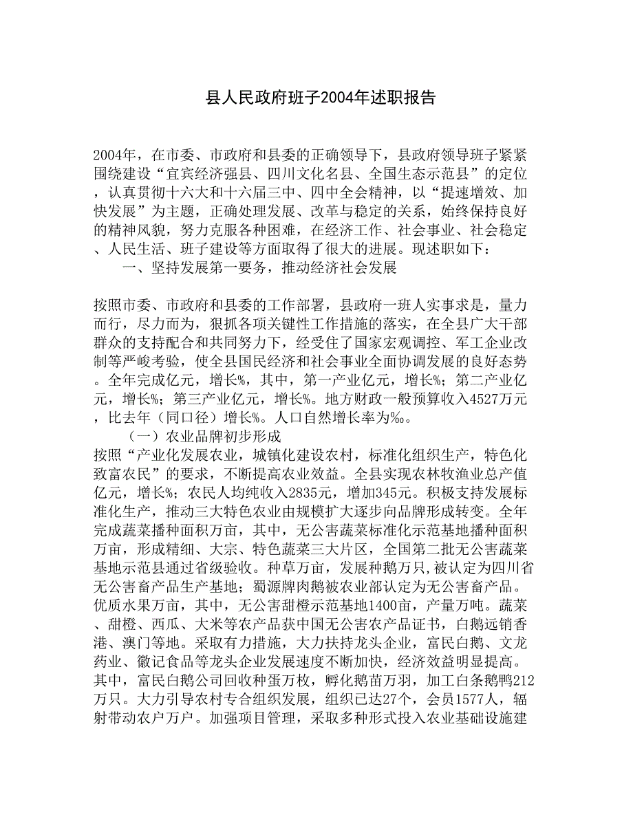 县人民政府班子2004年述职报告精选_第1页