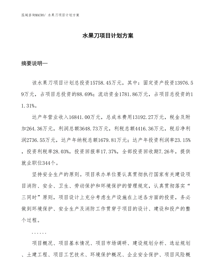 （招商引资）水果刀项目计划方案_第1页