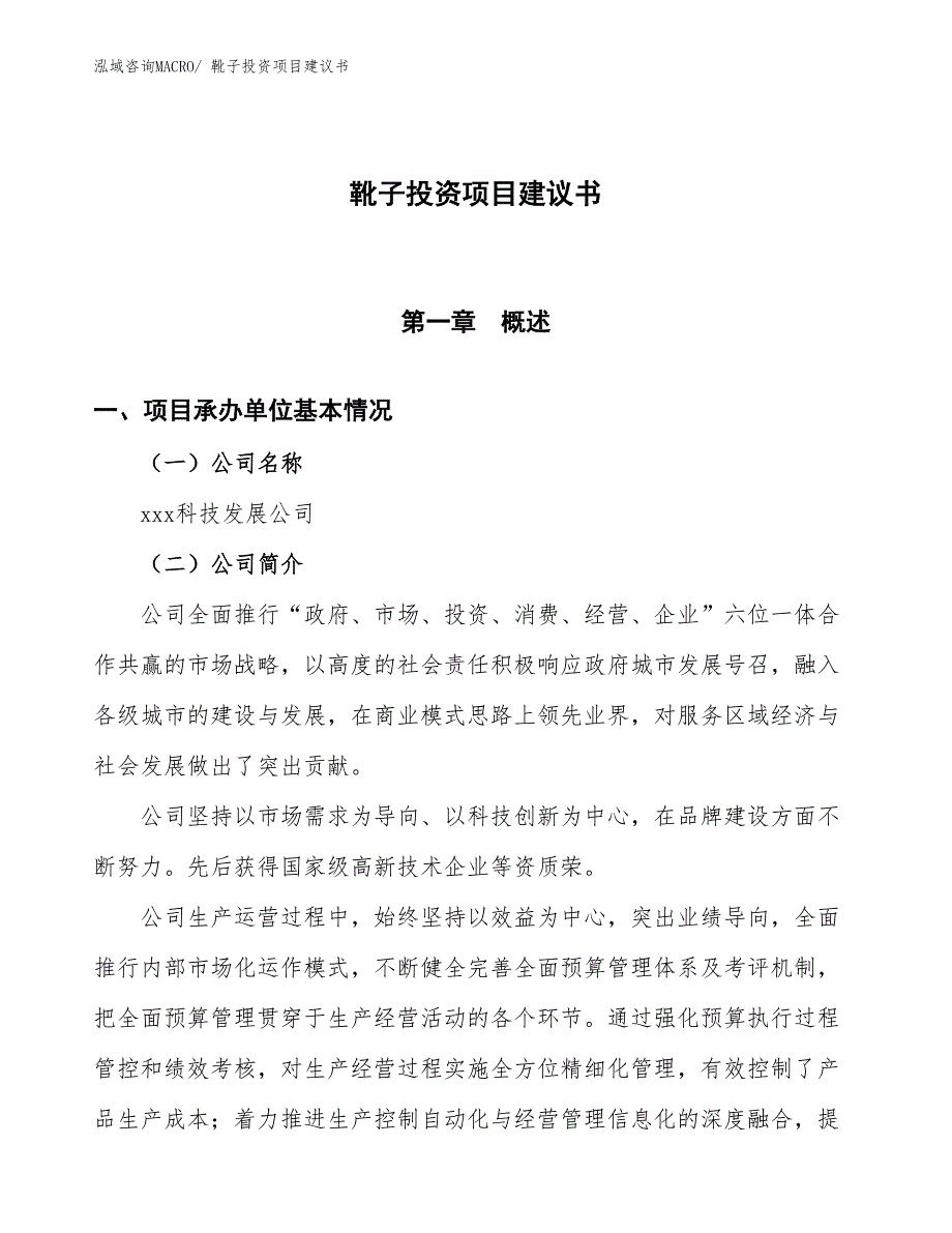 （招商引资）男靴投资项目建议书_第1页