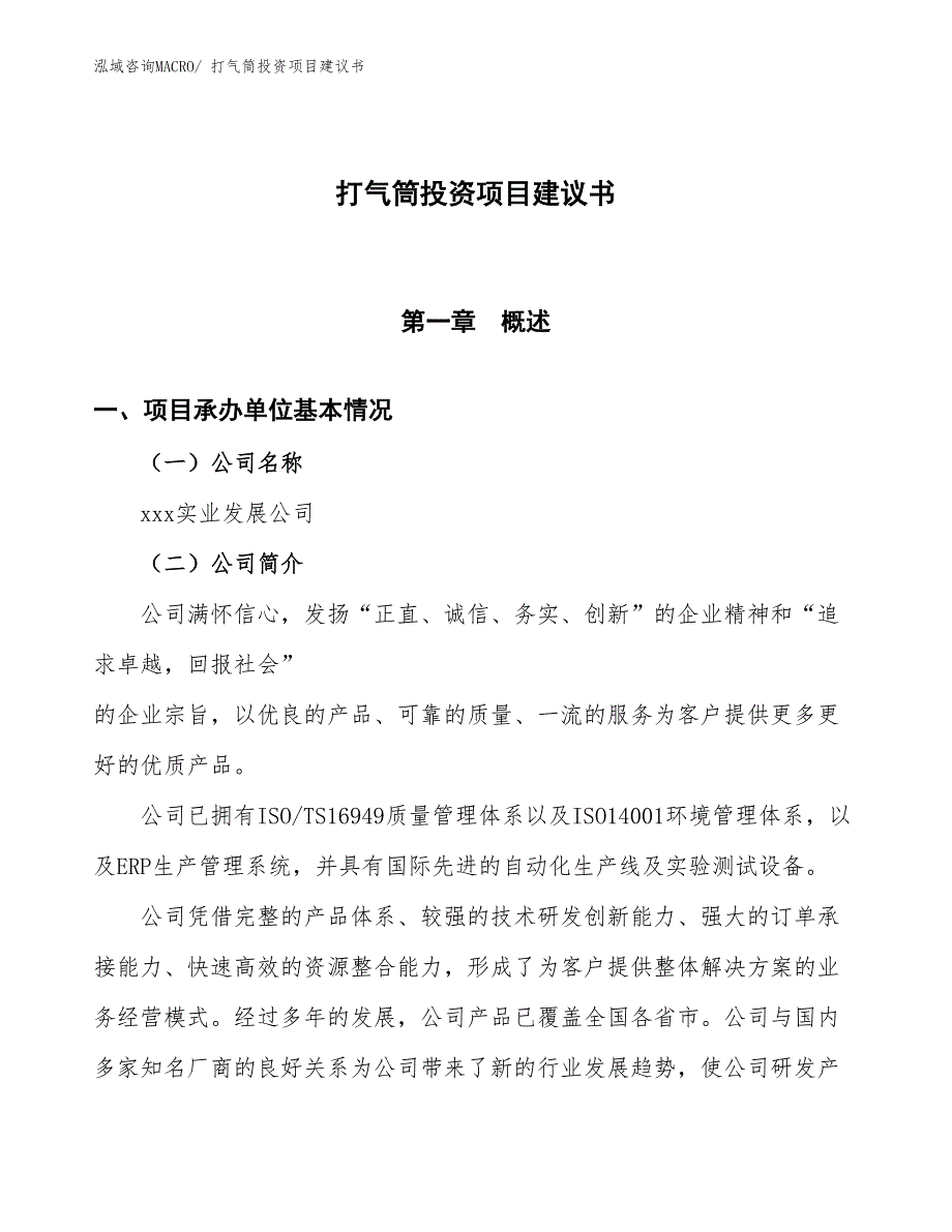 （招商引资）打气筒投资项目建议书_第1页