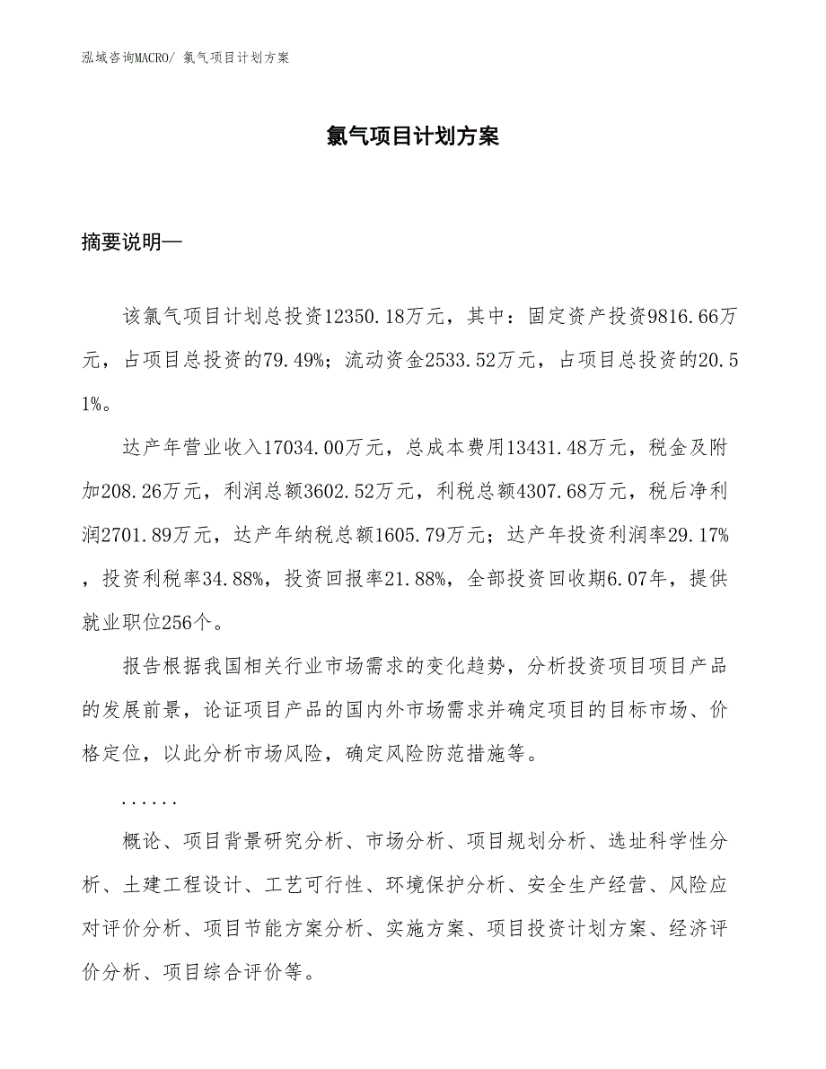 （招商引资）氯气项目计划方案_第1页