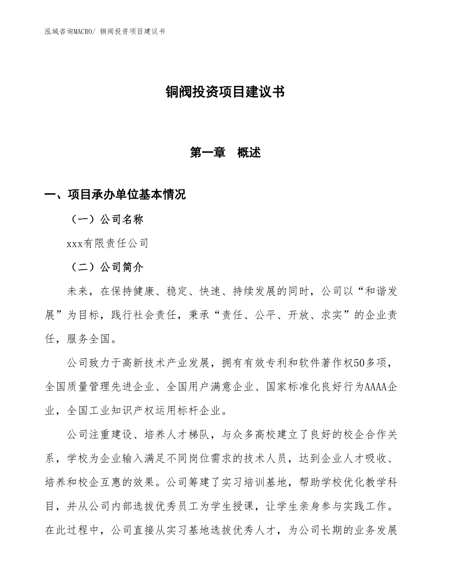 （招商引资）铜阀投资项目建议书_第1页