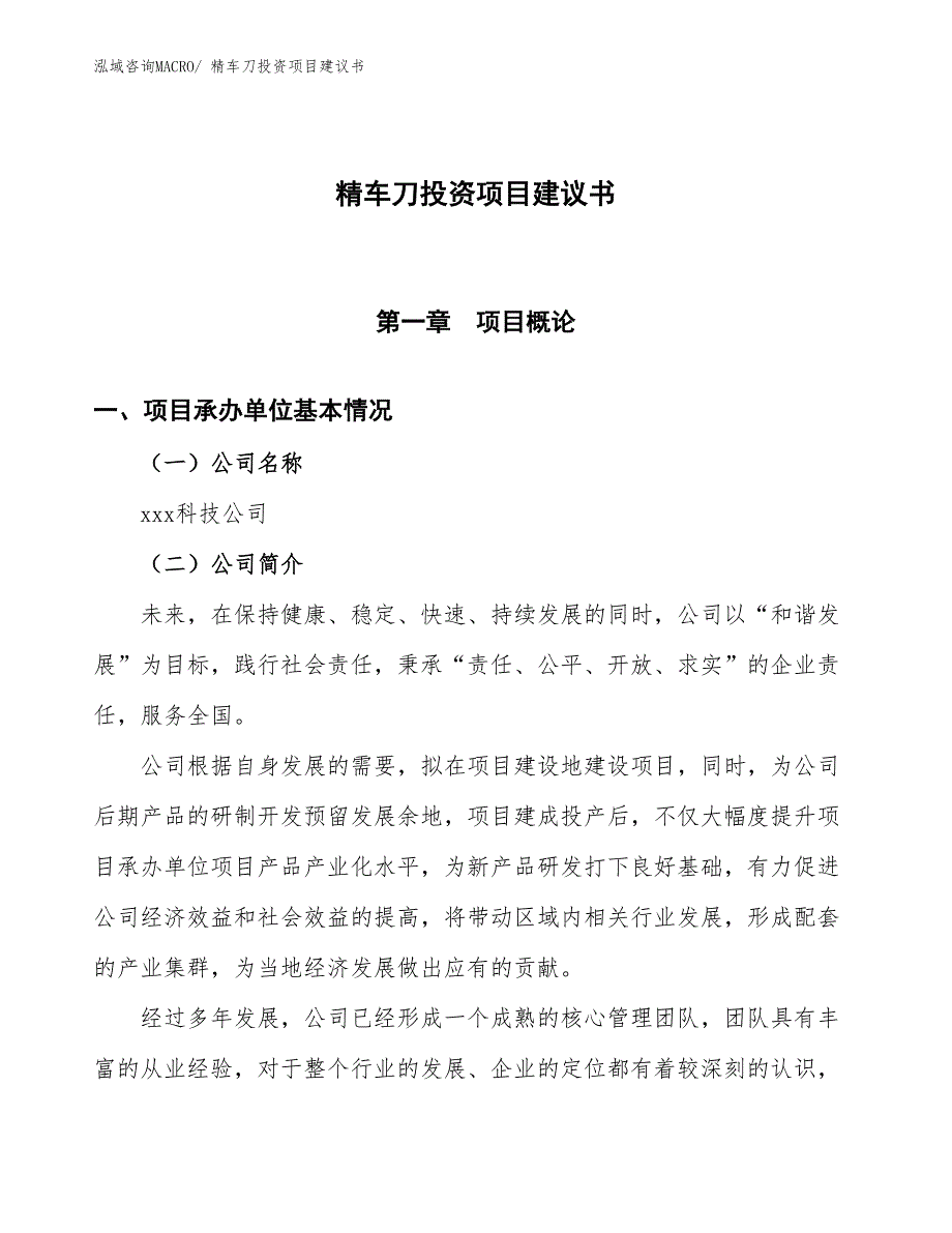 （招商引资）精车刀投资项目建议书_第1页