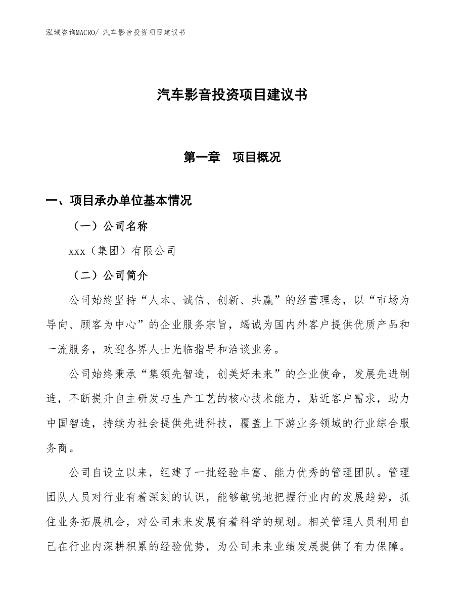 （招商引资）汽车影音投资项目建议书_第1页