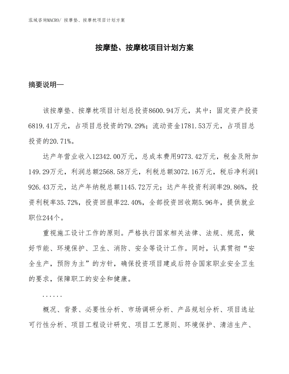 （招商引资）按摩垫、按摩枕项目计划方案_第1页