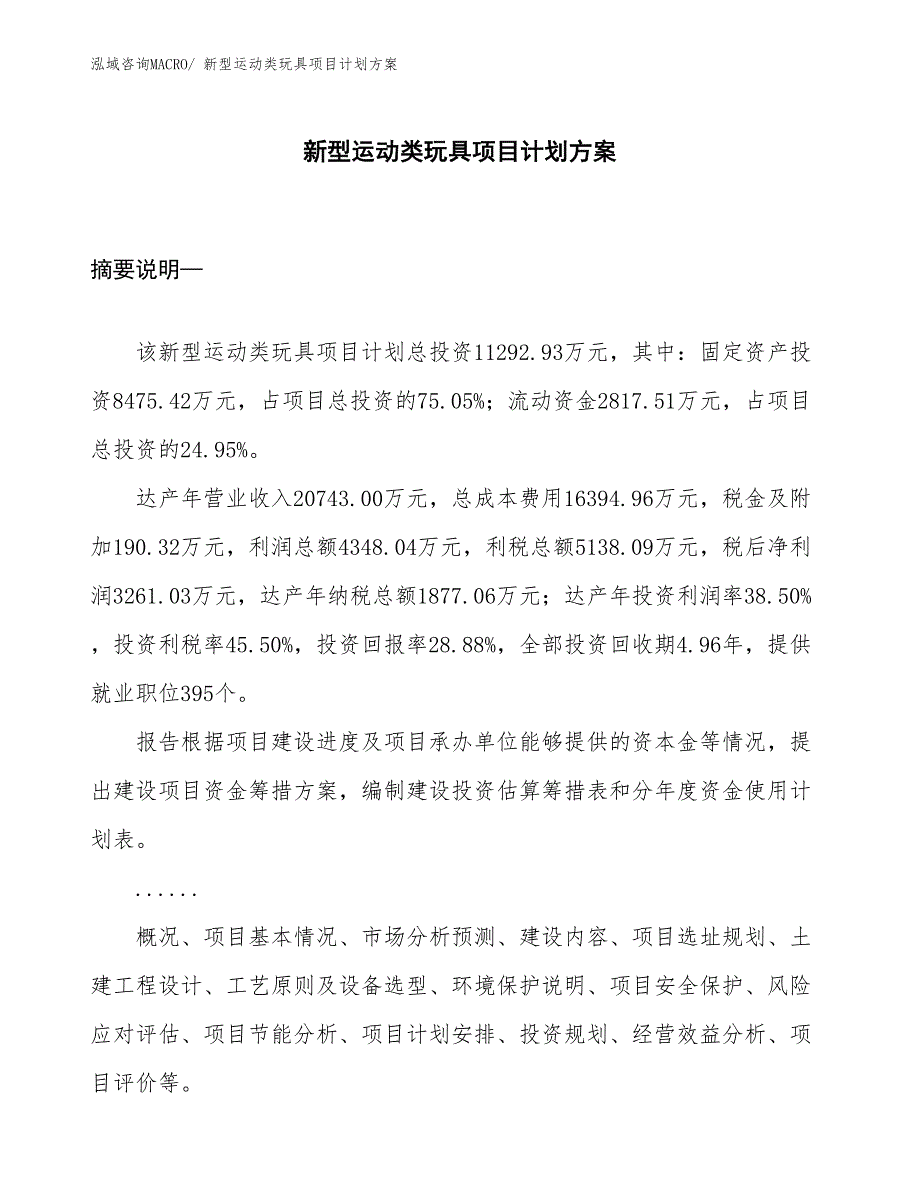 （招商引资）新型运动类玩具项目计划方案_第1页