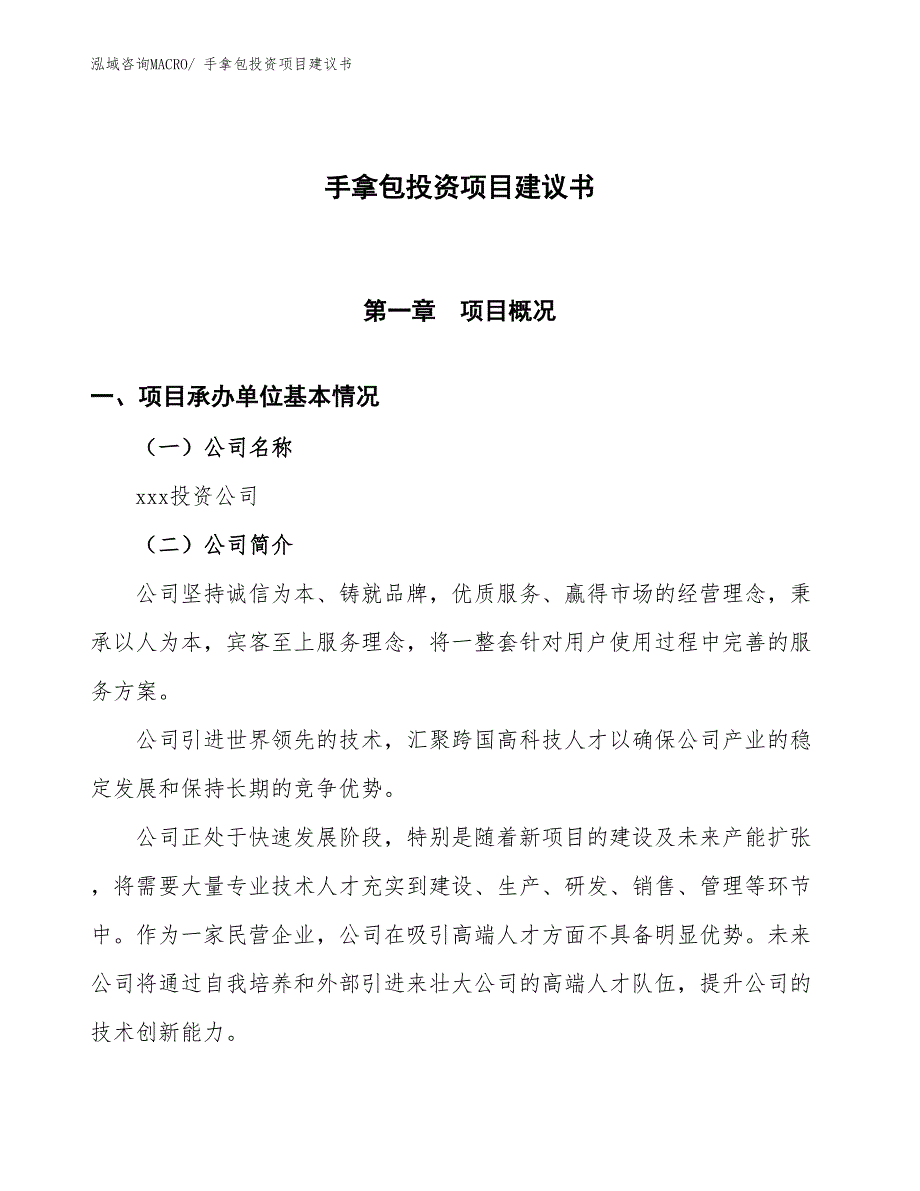 （招商引资）手拿包投资项目建议书_第1页