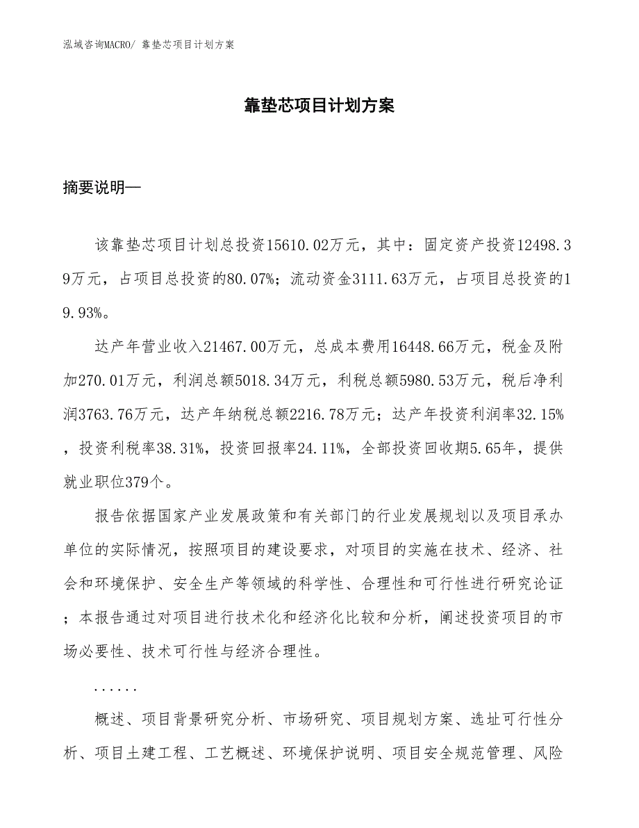 （招商引资）靠垫芯项目计划方案_第1页