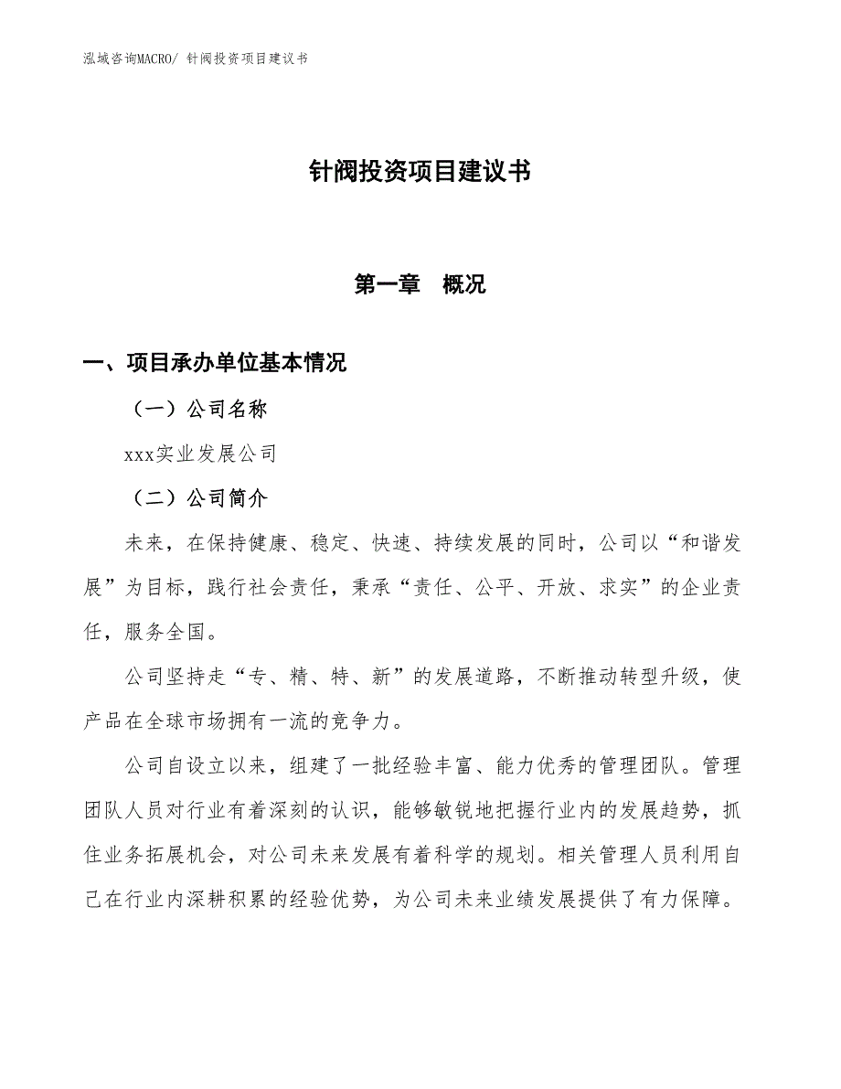 （招商引资）针阀投资项目建议书_第1页