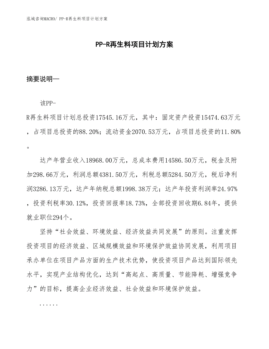 （招商引资）PP-R再生料项目计划方案_第1页