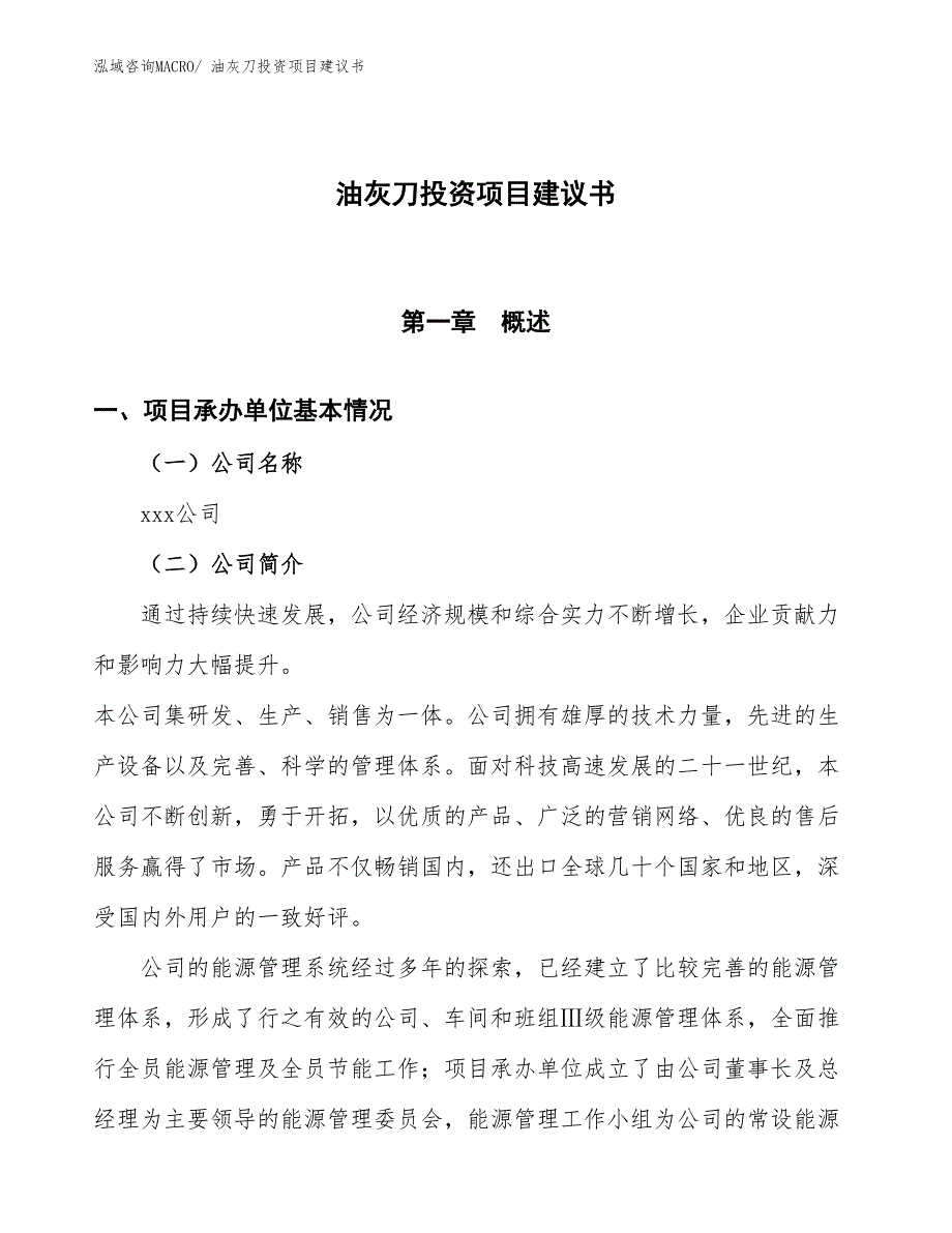 （招商引资）油灰刀投资项目建议书_第1页