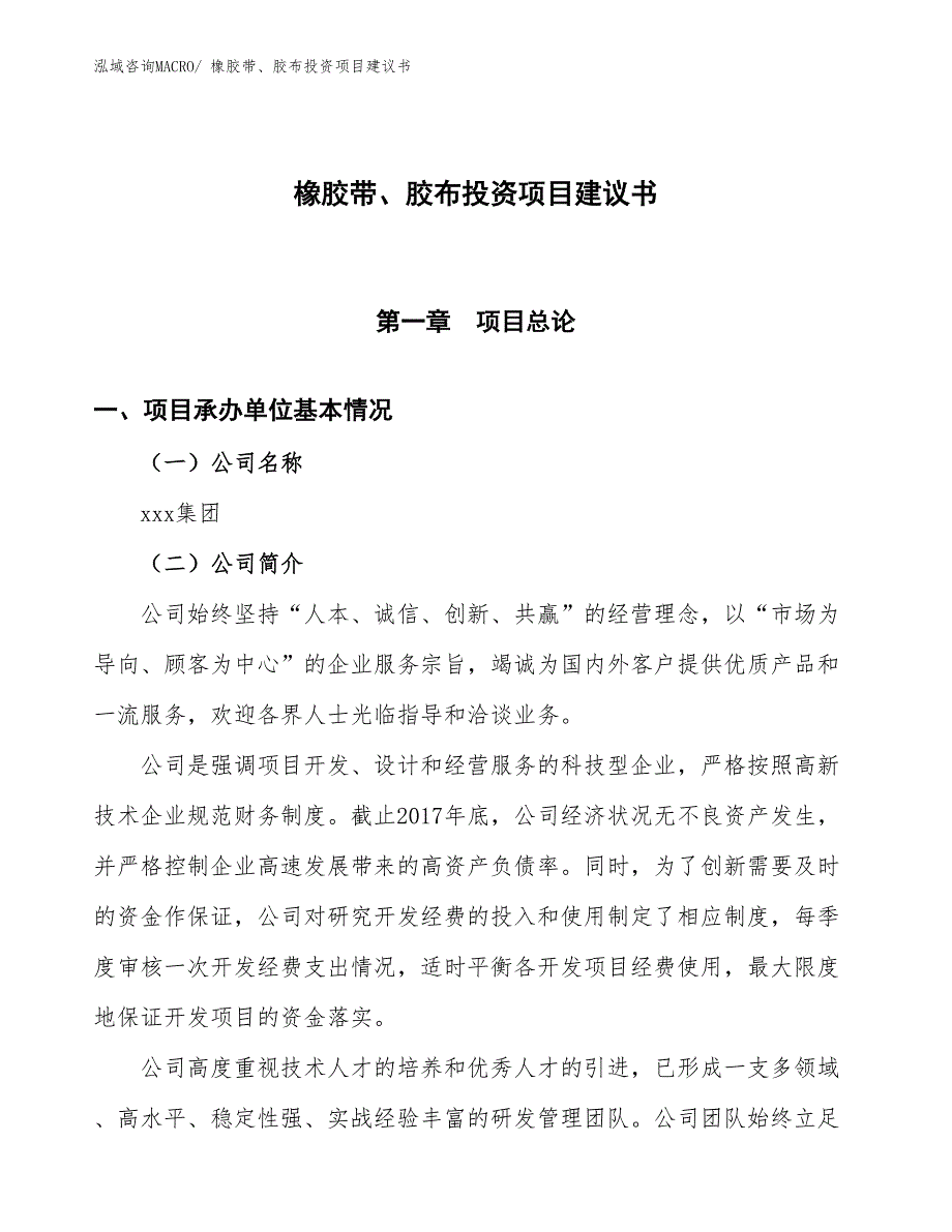 （招商引资）橡胶带、胶布投资项目建议书_第1页