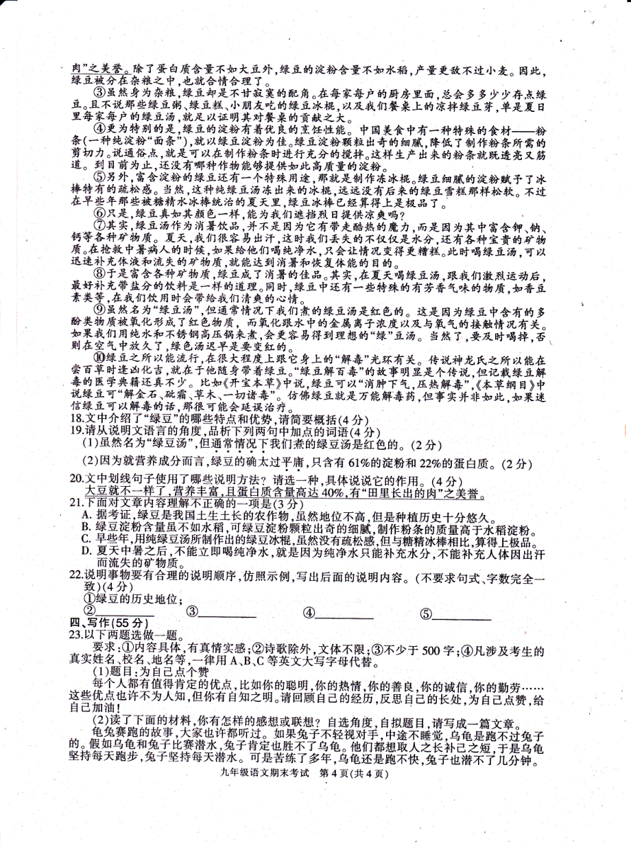 重庆市梁平区2018届九年级语文上学期期末试题（pdf，无答案） 新人教版.pdf_第4页