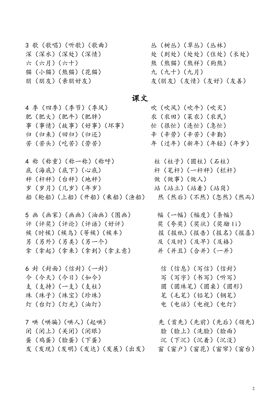 2018年人教版二年级上册语文生字表组词.pdf_第2页